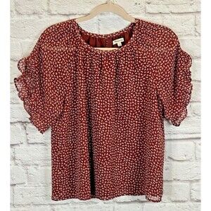 Madewell Womens Top Shirt‎ SMALL Ruffle Sleeve Ditsy Flowers Floral Red Lined